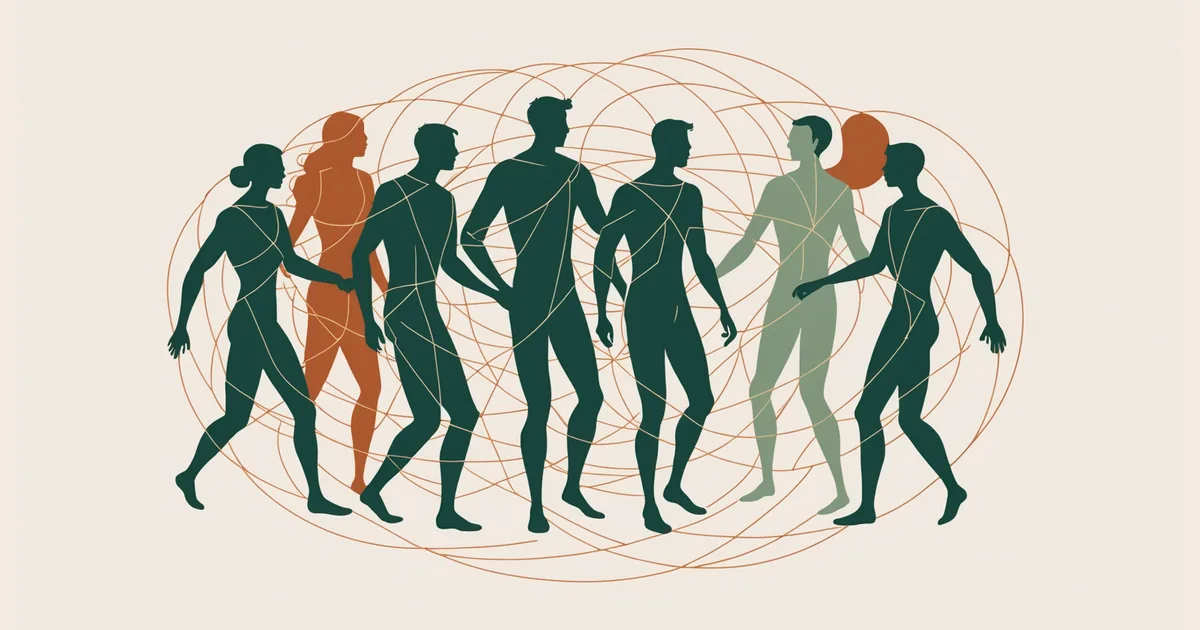 Abstract illustration of coordination challenges between people icons